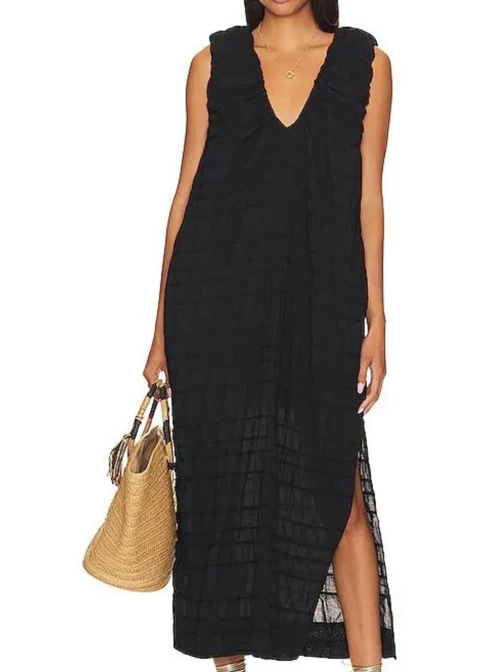 Free People Black Ruffled V-Neck Maxi Dress
